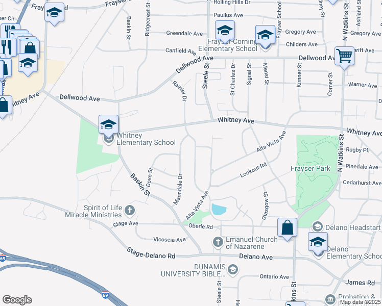 map of restaurants, bars, coffee shops, grocery stores, and more near 2965 Rainier Drive in Memphis
