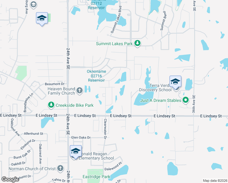 map of restaurants, bars, coffee shops, grocery stores, and more near 2959 East Lindsey Street in Norman