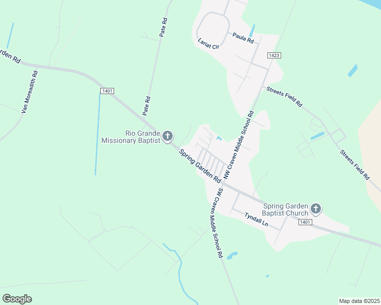 map of restaurants, bars, coffee shops, grocery stores, and more near 1012 Spring Garden Road in New Bern