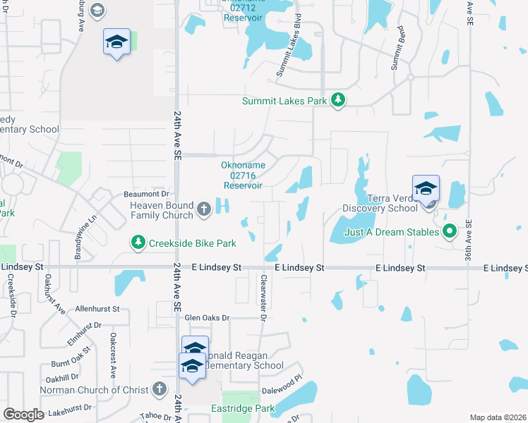 map of restaurants, bars, coffee shops, grocery stores, and more near 2704 Dunham Drive in Norman
