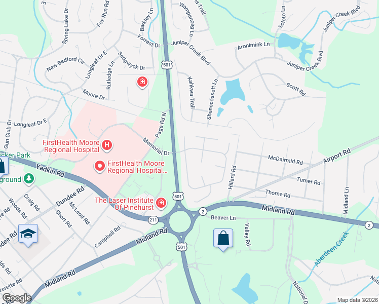 map of restaurants, bars, coffee shops, grocery stores, and more near 70 Pinehurst Trace Drive in Pinehurst