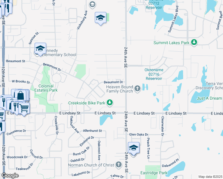 map of restaurants, bars, coffee shops, grocery stores, and more near 2202 Nashville Drive in Norman