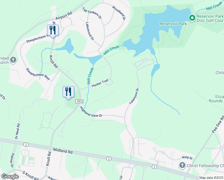 map of restaurants, bars, coffee shops, grocery stores, and more near 35 McNish Road in Southern Pines