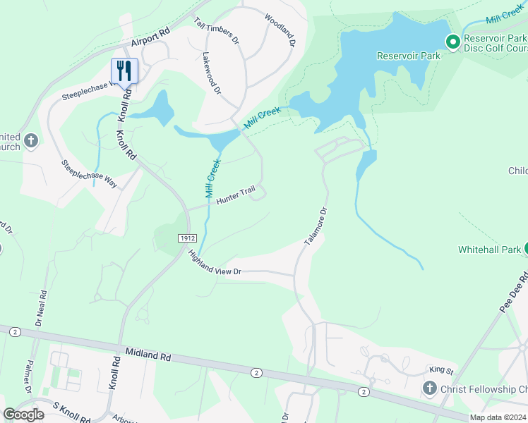 map of restaurants, bars, coffee shops, grocery stores, and more near 35 McNish Road in Southern Pines