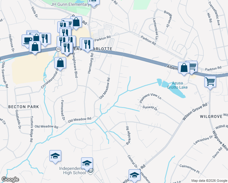 map of restaurants, bars, coffee shops, grocery stores, and more near 1310 Manchester Lane in Charlotte