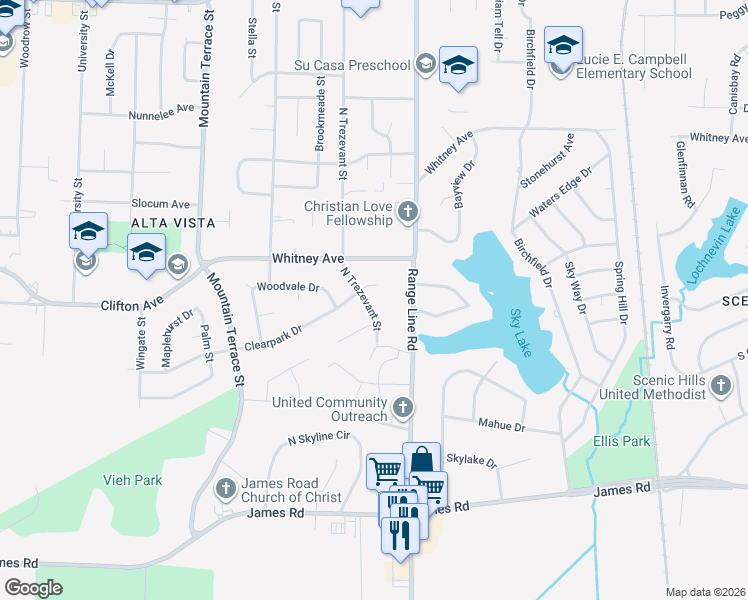 map of restaurants, bars, coffee shops, grocery stores, and more near 2970 North Trezevant Street in Memphis
