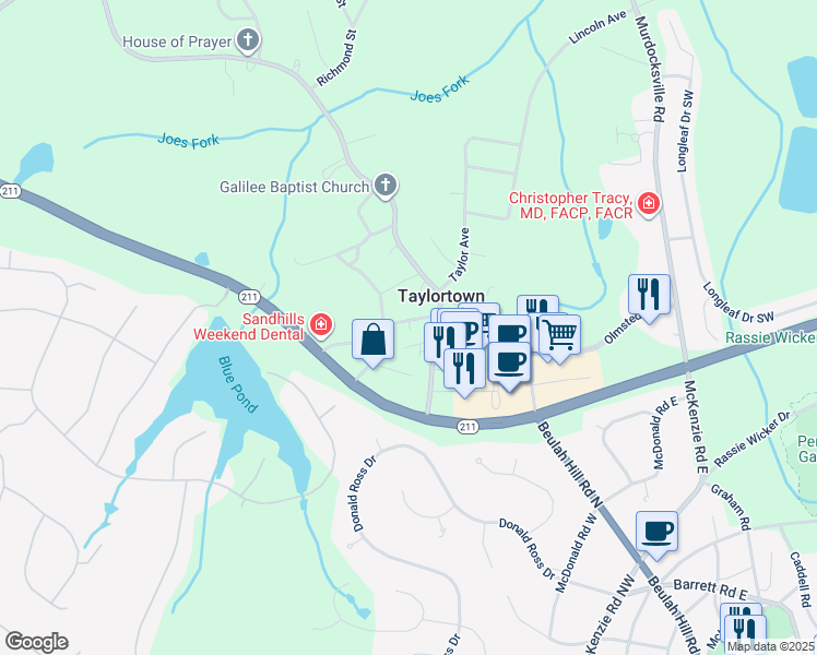 map of restaurants, bars, coffee shops, grocery stores, and more near Crocker Street in Taylortown