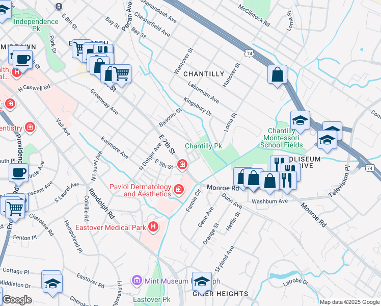 map of restaurants, bars, coffee shops, grocery stores, and more near in Charlotte
