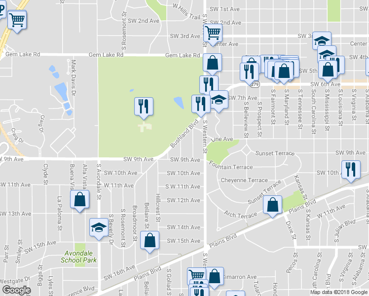 map of restaurants, bars, coffee shops, grocery stores, and more near 809 South La Salle Street in Amarillo