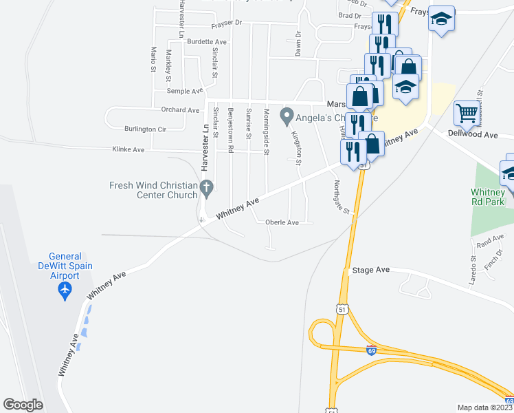 map of restaurants, bars, coffee shops, grocery stores, and more near 725 Whitney Avenue in Memphis
