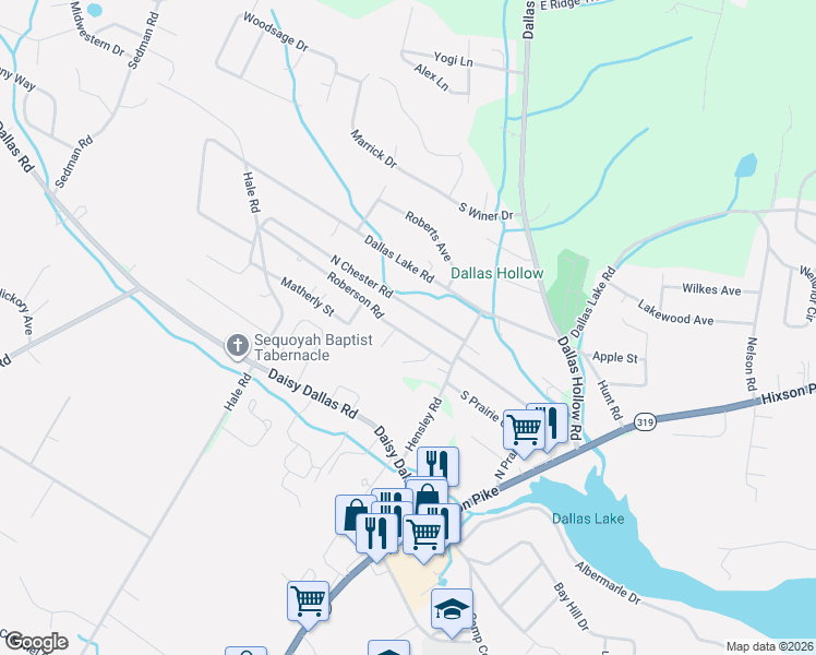 map of restaurants, bars, coffee shops, grocery stores, and more near 1633 Roberson Road in Hamilton County