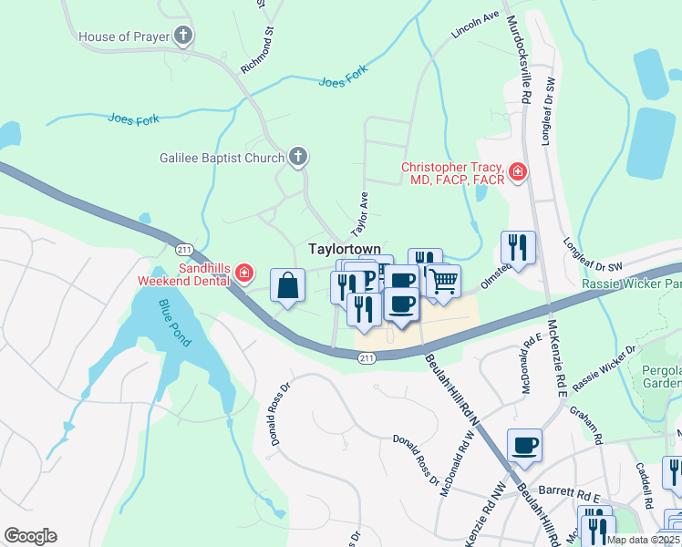 map of restaurants, bars, coffee shops, grocery stores, and more near Mason Street in Taylortown