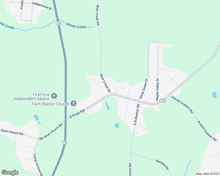 map of restaurants, bars, coffee shops, grocery stores, and more near 425 Bear Creek Road in Shelby