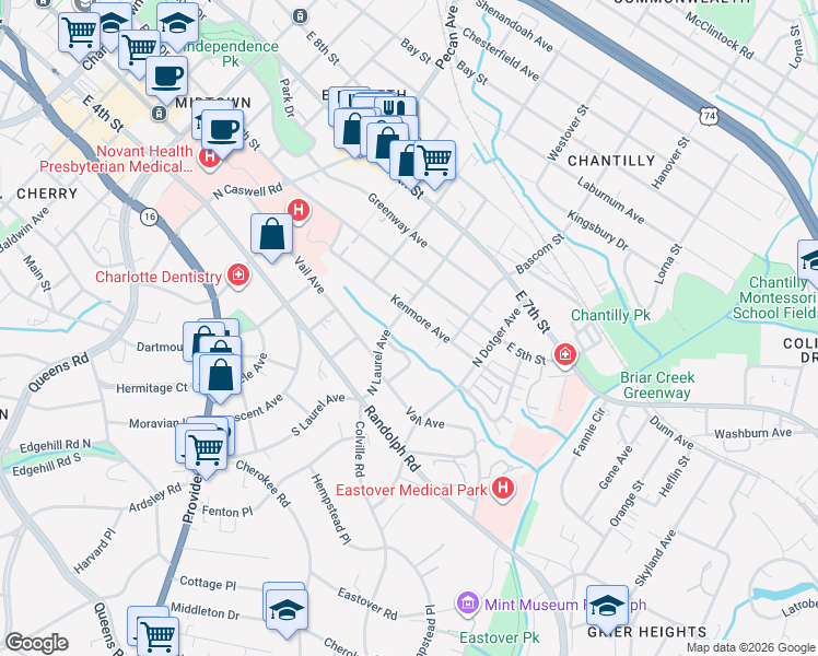 map of restaurants, bars, coffee shops, grocery stores, and more near 236 North Laurel Avenue in Charlotte