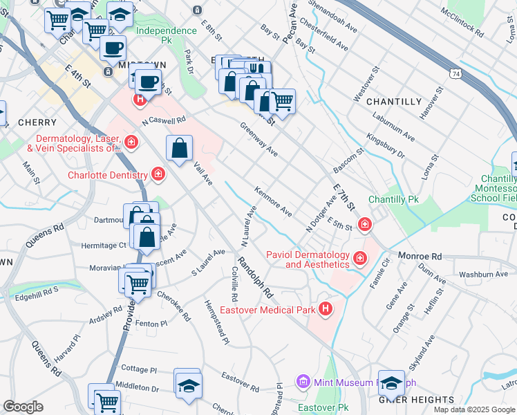 map of restaurants, bars, coffee shops, grocery stores, and more near 236 North Laurel Avenue in Charlotte