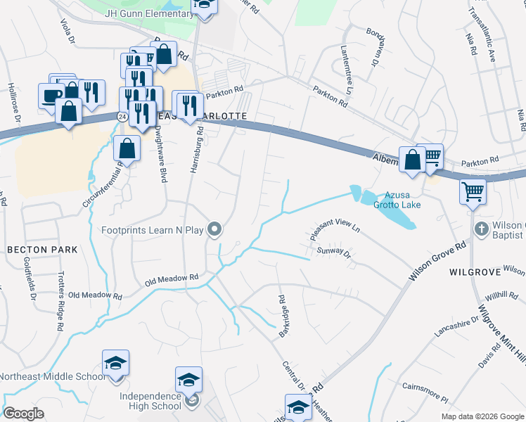 map of restaurants, bars, coffee shops, grocery stores, and more near 1310 Manchester Lane in Charlotte
