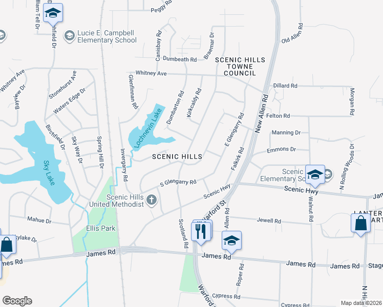 map of restaurants, bars, coffee shops, grocery stores, and more near 2966 Scotland Road in Memphis