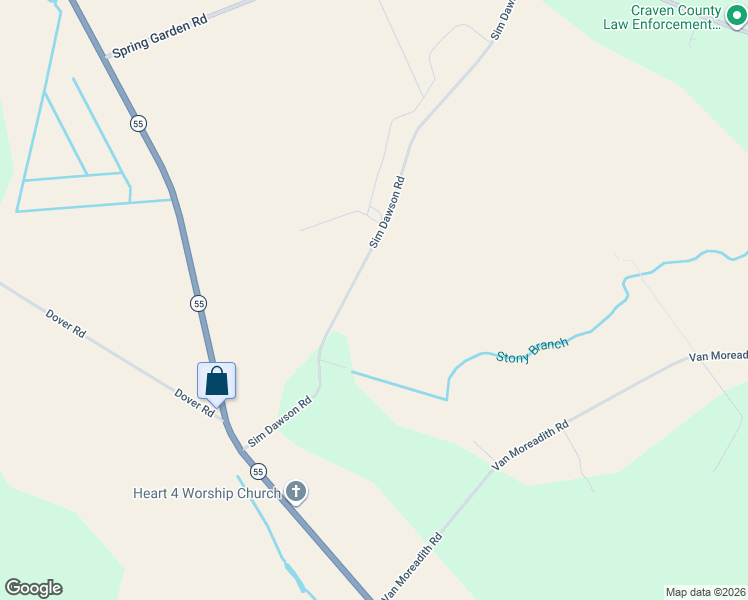 map of restaurants, bars, coffee shops, grocery stores, and more near 529 Sim Dawson Road in New Bern