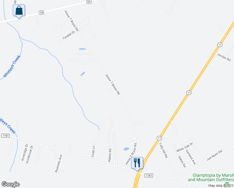map of restaurants, bars, coffee shops, grocery stores, and more near 492 Jessie T Bryan Road in Kinston