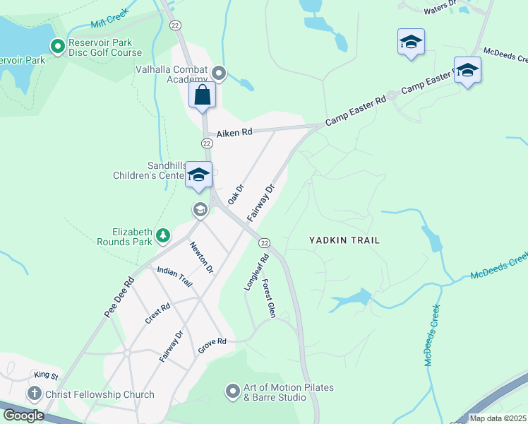 map of restaurants, bars, coffee shops, grocery stores, and more near 635 Fairway Drive in Southern Pines