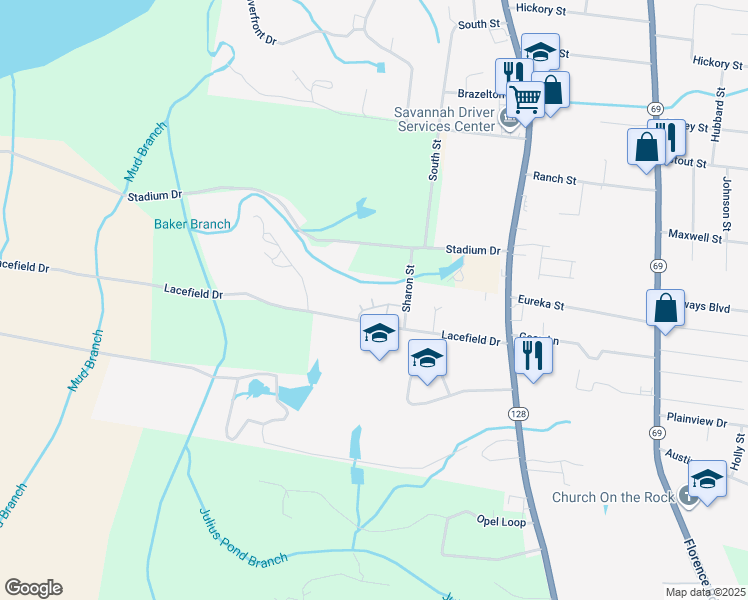 map of restaurants, bars, coffee shops, grocery stores, and more near 20 Hunter Hill Drive in Savannah