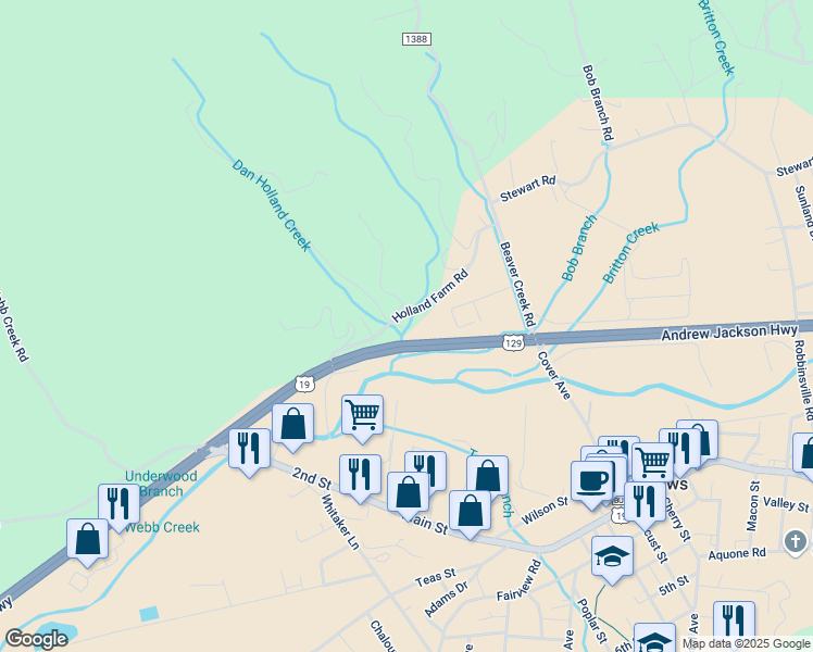 map of restaurants, bars, coffee shops, grocery stores, and more near 315 Dan Holland Road in Andrews