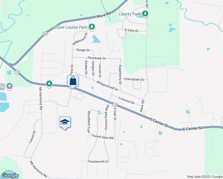 map of restaurants, bars, coffee shops, grocery stores, and more near 1707 Whippoorwill Drive in Greenwood