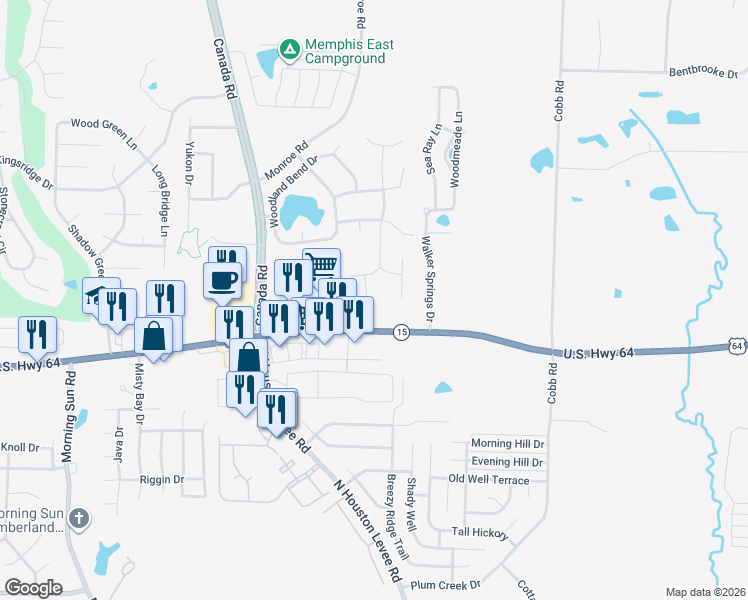 map of restaurants, bars, coffee shops, grocery stores, and more near 10012 U.S. 64 in Lakeland