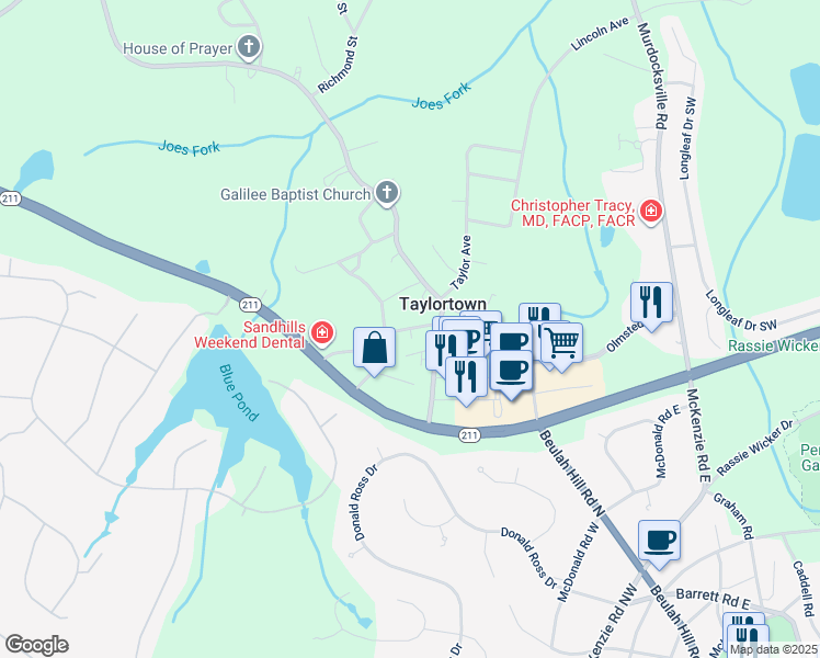 map of restaurants, bars, coffee shops, grocery stores, and more near Crocker Street in Taylortown