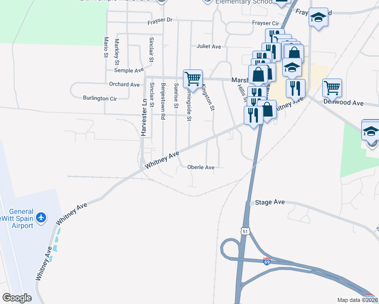 map of restaurants, bars, coffee shops, grocery stores, and more near 2964 Sunrise Street in Memphis