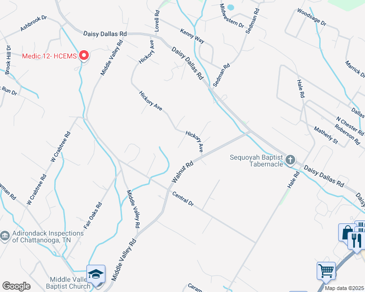 map of restaurants, bars, coffee shops, grocery stores, and more near 1036 Hickory Avenue in Middle Valley