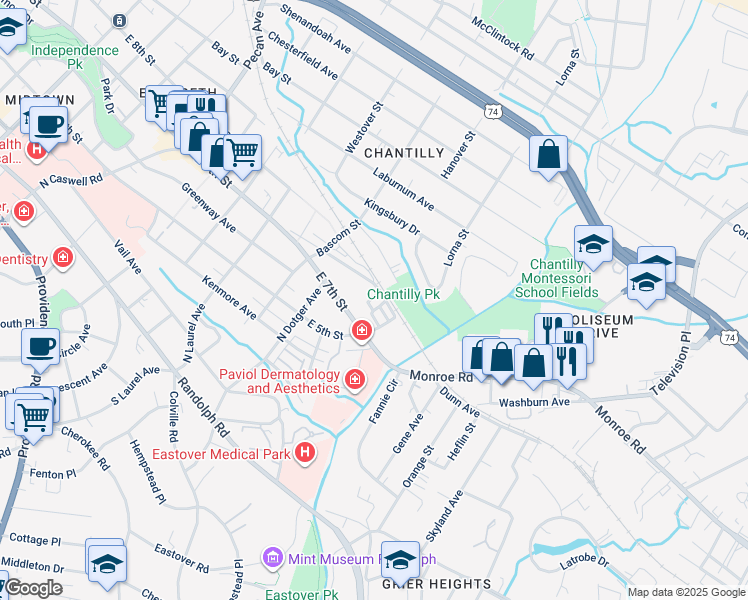 map of restaurants, bars, coffee shops, grocery stores, and more near 2656 Weddington Avenue in Charlotte