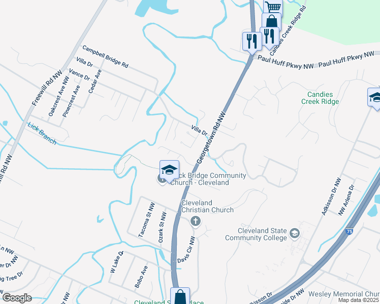map of restaurants, bars, coffee shops, grocery stores, and more near 3448 Brighton Boulevard Northwest in Cleveland