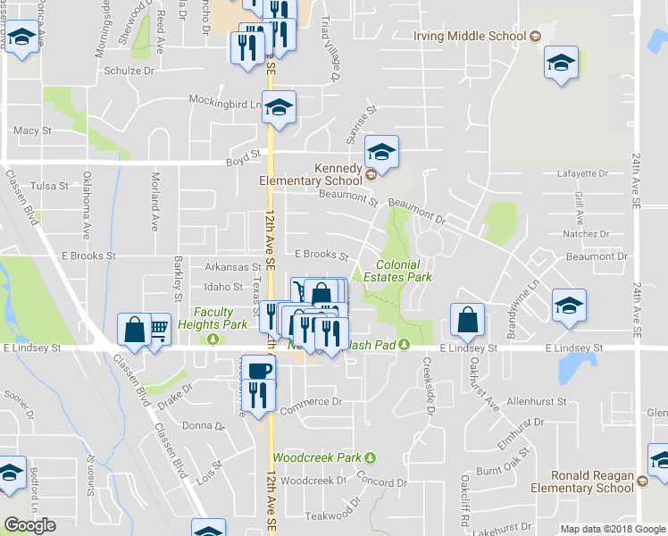 map of restaurants, bars, coffee shops, grocery stores, and more near 1009 Mobile Circle in Norman