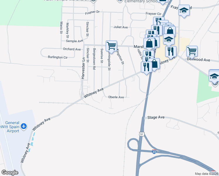 map of restaurants, bars, coffee shops, grocery stores, and more near 2964 Sunrise Street in Memphis