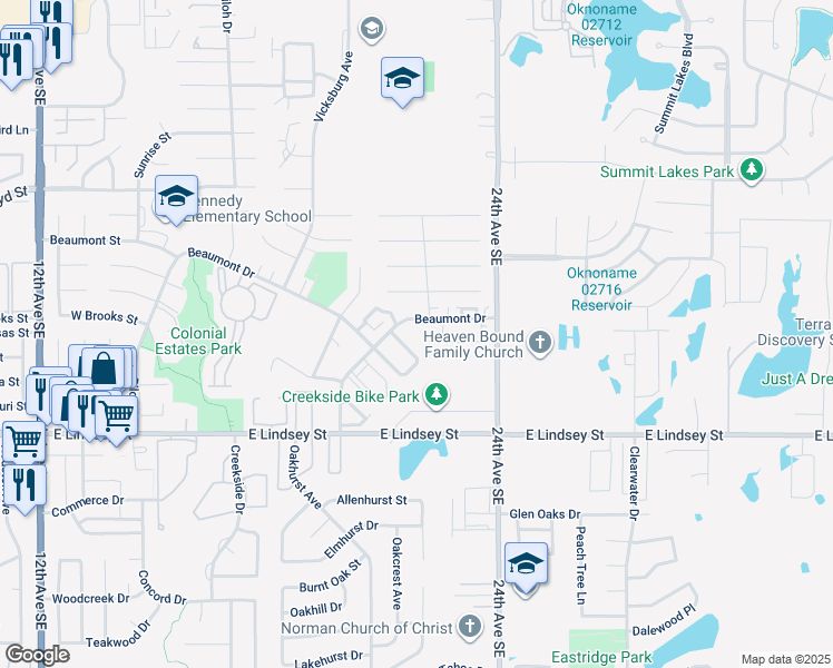 map of restaurants, bars, coffee shops, grocery stores, and more near 2202 Nashville Drive in Norman