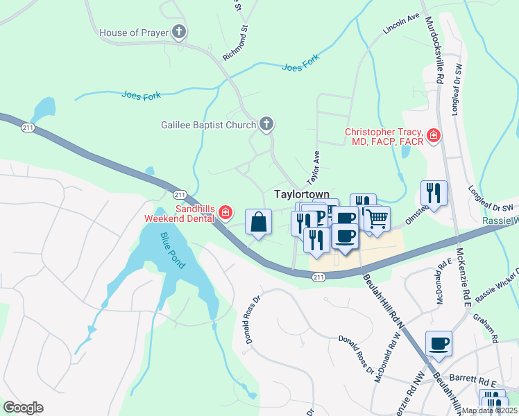 map of restaurants, bars, coffee shops, grocery stores, and more near 113 Tom McIntosh Street in Taylortown