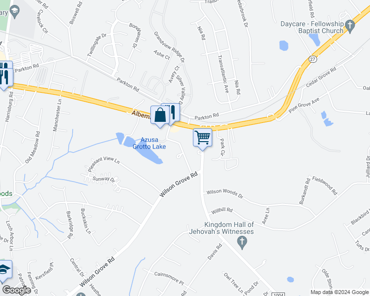 map of restaurants, bars, coffee shops, grocery stores, and more near 6719 Huntley Road in Charlotte