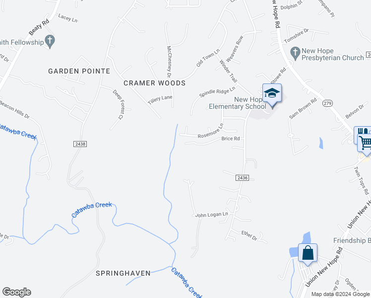 map of restaurants, bars, coffee shops, grocery stores, and more near 191 Brice Road in Gastonia