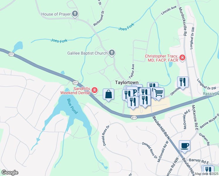 map of restaurants, bars, coffee shops, grocery stores, and more near 113 Tom McIntosh Street in Taylortown