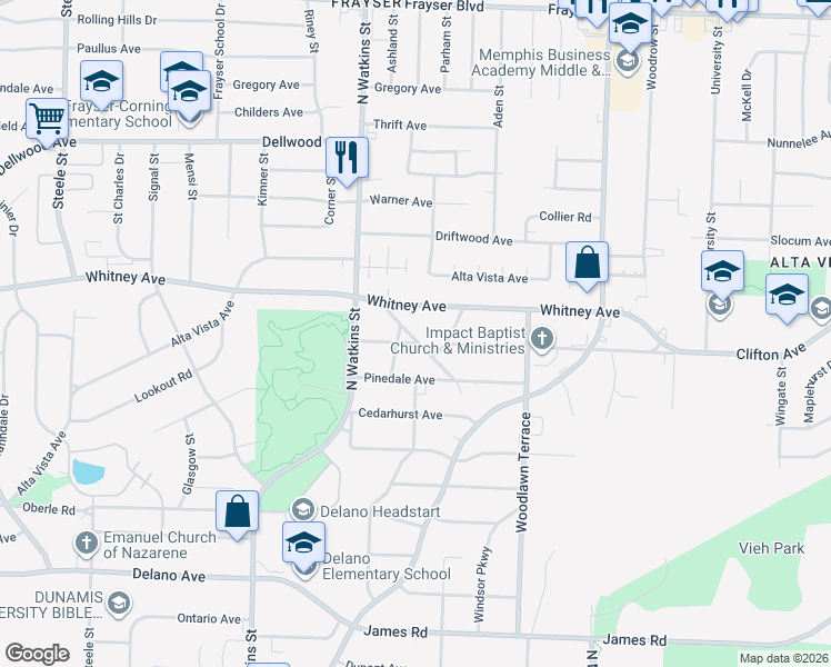 map of restaurants, bars, coffee shops, grocery stores, and more near 1865 Rugby Place in Memphis