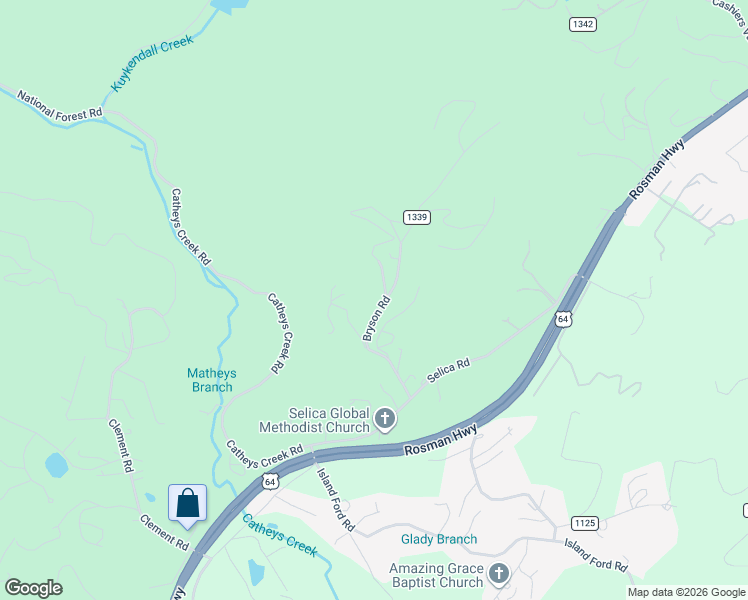 map of restaurants, bars, coffee shops, grocery stores, and more near 163 Bryson Road in Brevard