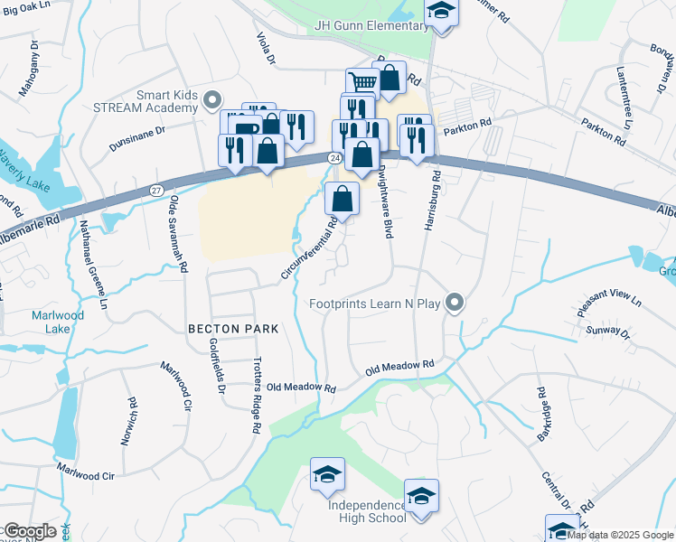 map of restaurants, bars, coffee shops, grocery stores, and more near 8113 Sultana Circle in Charlotte