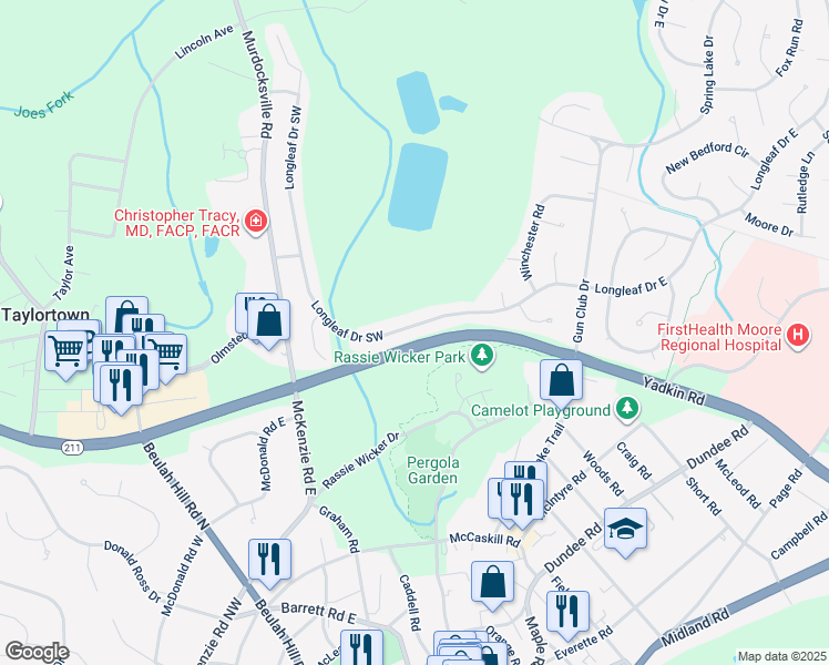 map of restaurants, bars, coffee shops, grocery stores, and more near 236 Longleaf Drive Southwest in Pinehurst