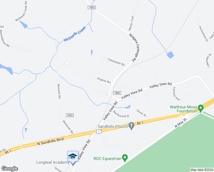 map of restaurants, bars, coffee shops, grocery stores, and more near 118 North Vermont Avenue in Southern Pines