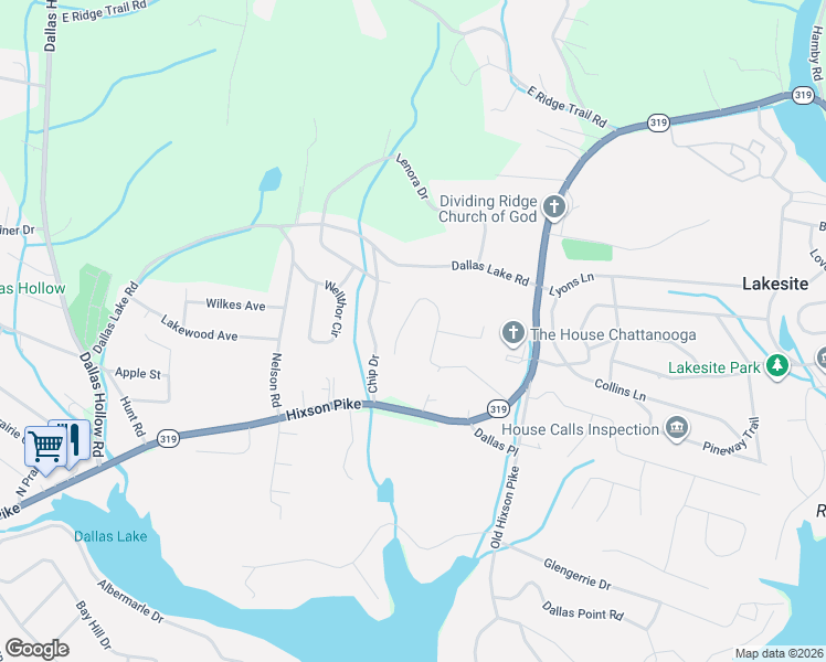 map of restaurants, bars, coffee shops, grocery stores, and more near 1908 Port Royal Drive in Soddy-Daisy