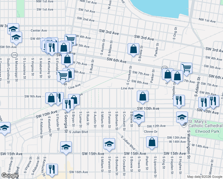 map of restaurants, bars, coffee shops, grocery stores, and more near 910 South Bonham Street in Amarillo