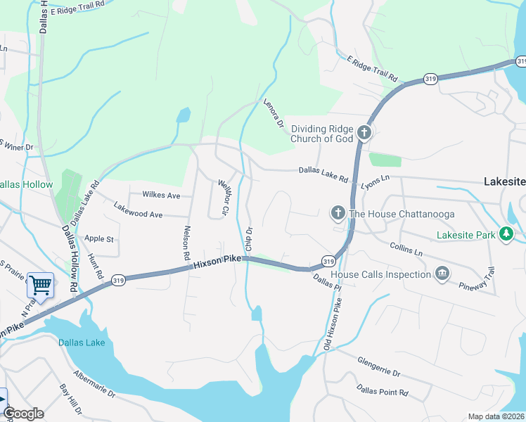 map of restaurants, bars, coffee shops, grocery stores, and more near 1908 Port Royal Drive in Soddy-Daisy