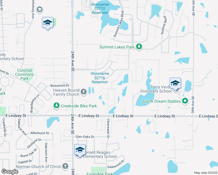 map of restaurants, bars, coffee shops, grocery stores, and more near 2704 Dunham Drive in Norman
