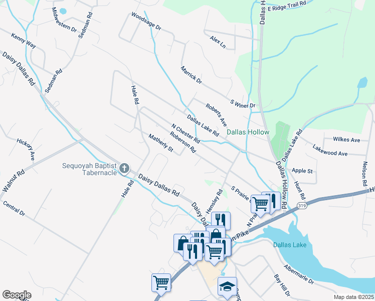 map of restaurants, bars, coffee shops, grocery stores, and more near 1616 Roberson Road in Hamilton County